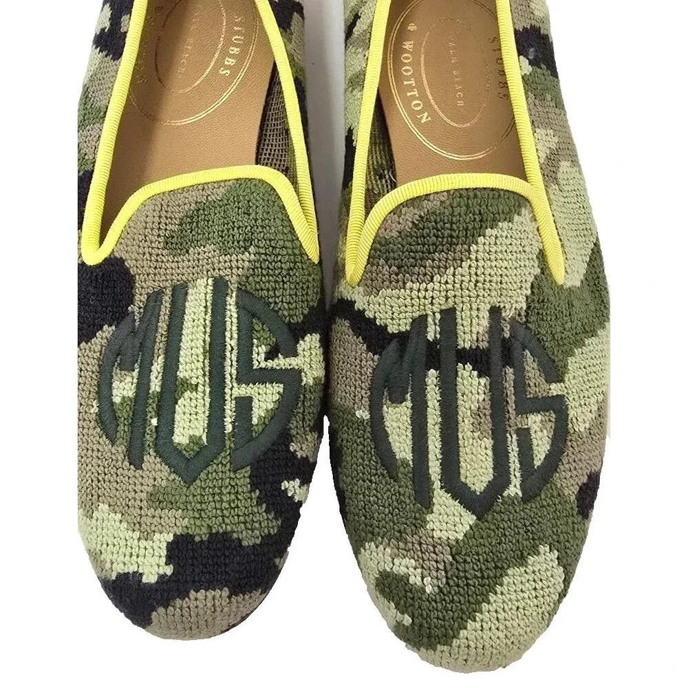 Stubbs & Wootton Needlepoint Camo Green Women's Loafers Shoe 9 AA NEW!  $625